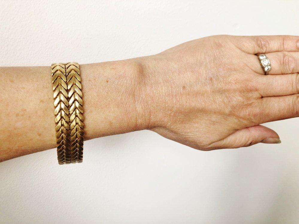 Kettingen en Armbanden - Vintage gouden armband V schakel