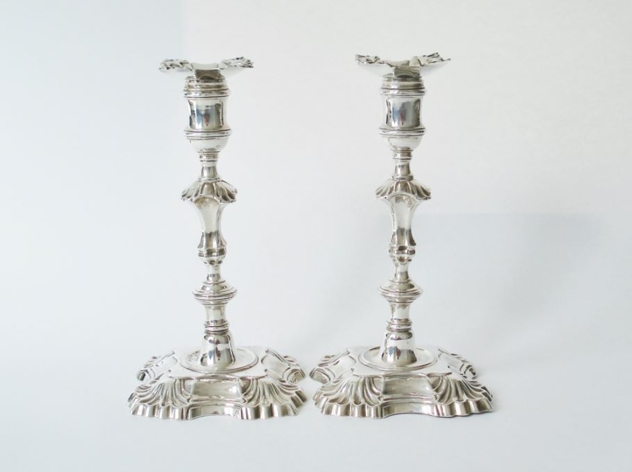 Zilveren Kandelaars - 18e eeuwse kandelaars Engels zilver