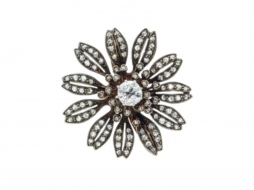 Broches en Hangers - Antieke bloem broche diamant