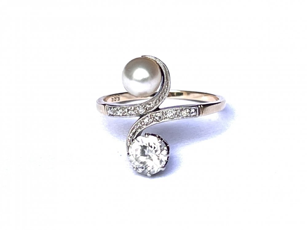 Antieke ringen - Antieke 20er jaren ring parel diamant