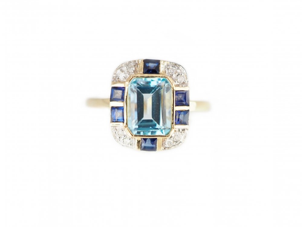 Antieke ringen -  Art Deco stijl ring blauwe topaas 