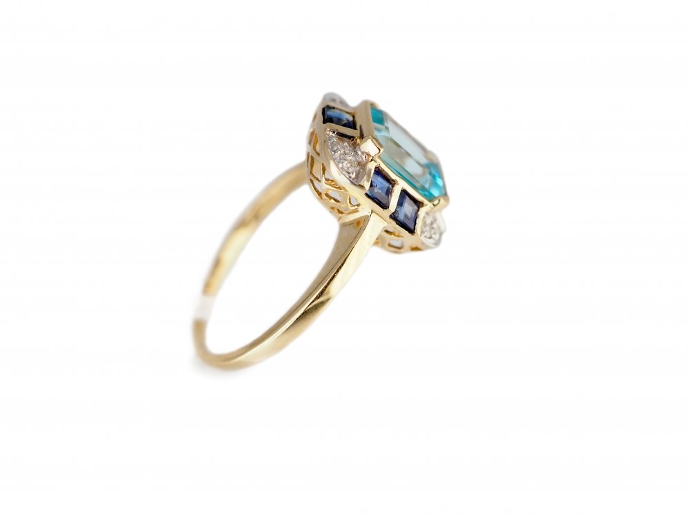 Antieke ringen -  Art Deco stijl ring blauwe topaas 