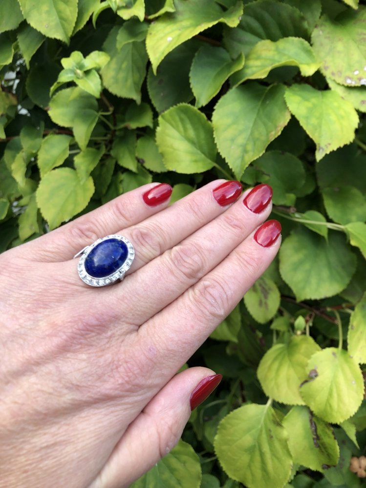 Antieke ringen - Verkocht Ring lapis lazuli witgoud briljant