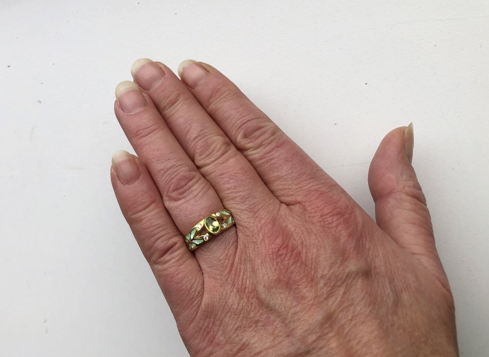 Antieke ringen - Emaille ring peridot diamant