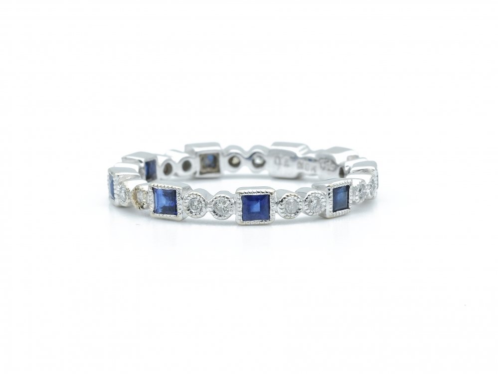 Antieke ringen - Witgouden alliance ring diamant saffier