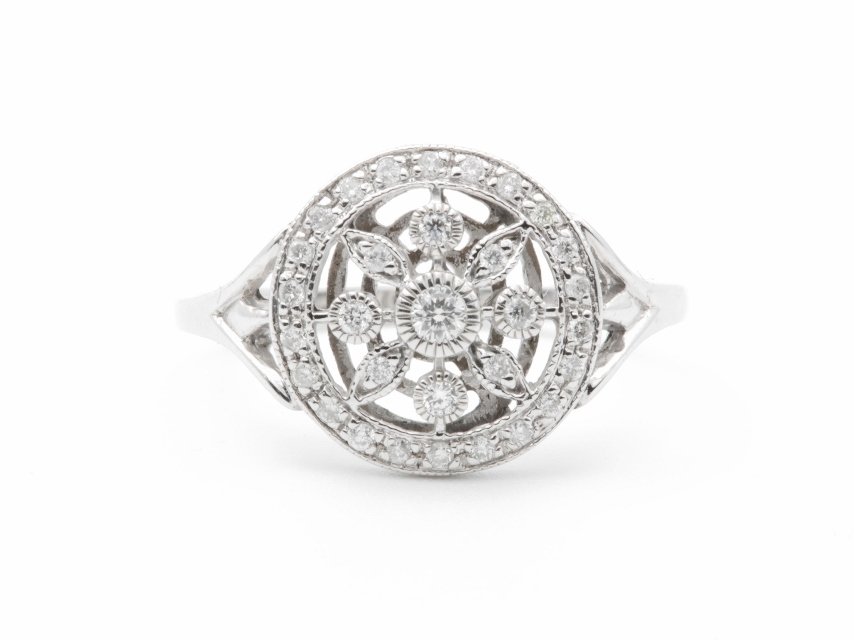 Antieke ringen - Witgouden ring Art nouveau stijl