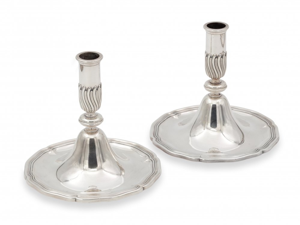 Zilveren Kandelaars - Bijzonder set trompet kandelaren