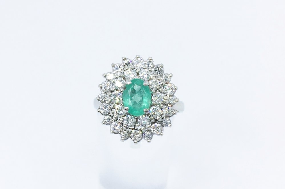 Antieke ringen - Witgouden ring briljant smaragd