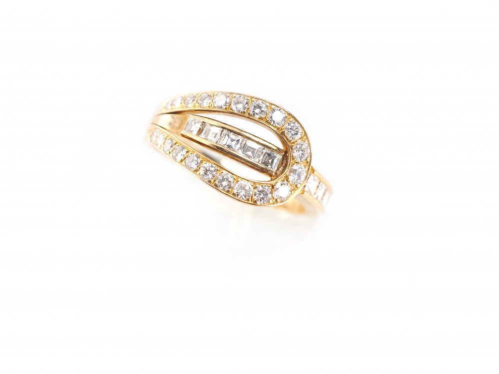 Antieke ringen - Gouden diamant ring met baguettes