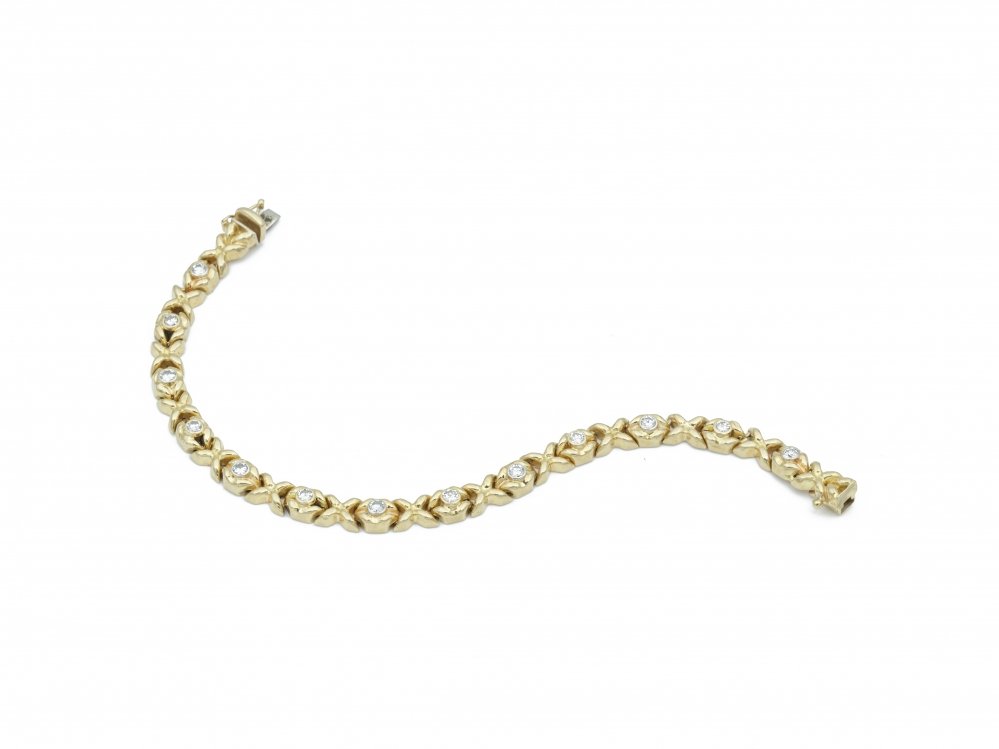 Kettingen en Armbanden - Gereserveerd Geelgouden schakelarmband diamant