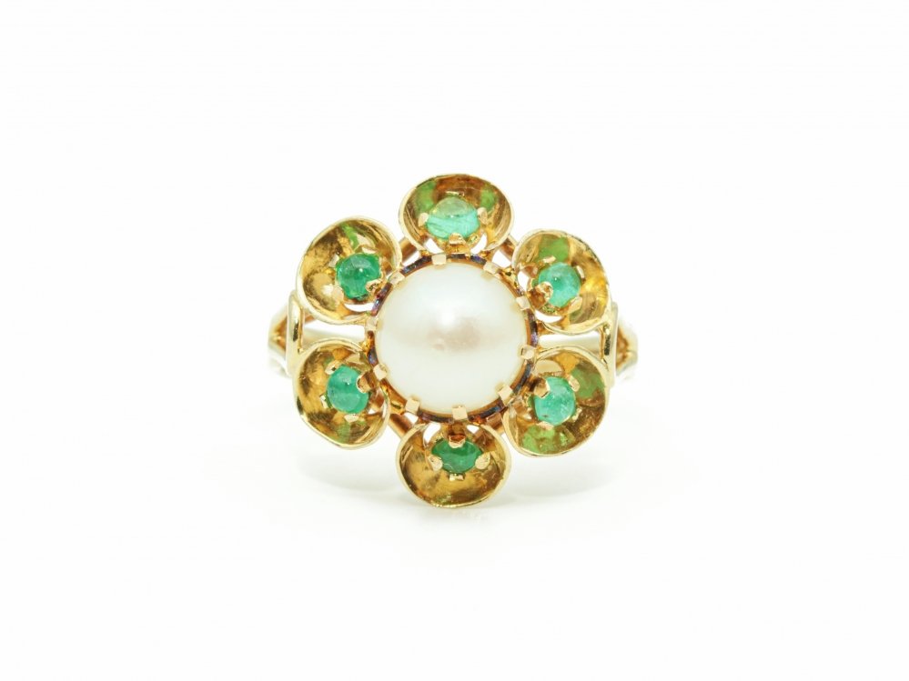 Antieke ringen - Vintage parel smaragd ring
