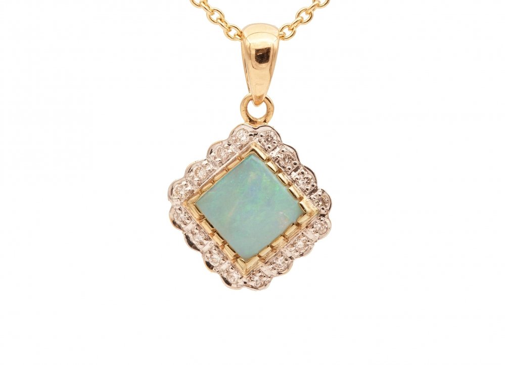 Broches en Hangers - Gouden hanger opaal diamant