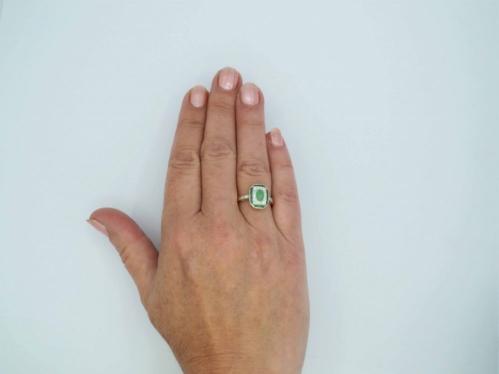 Antieke ringen - Gouden ring jade briljant