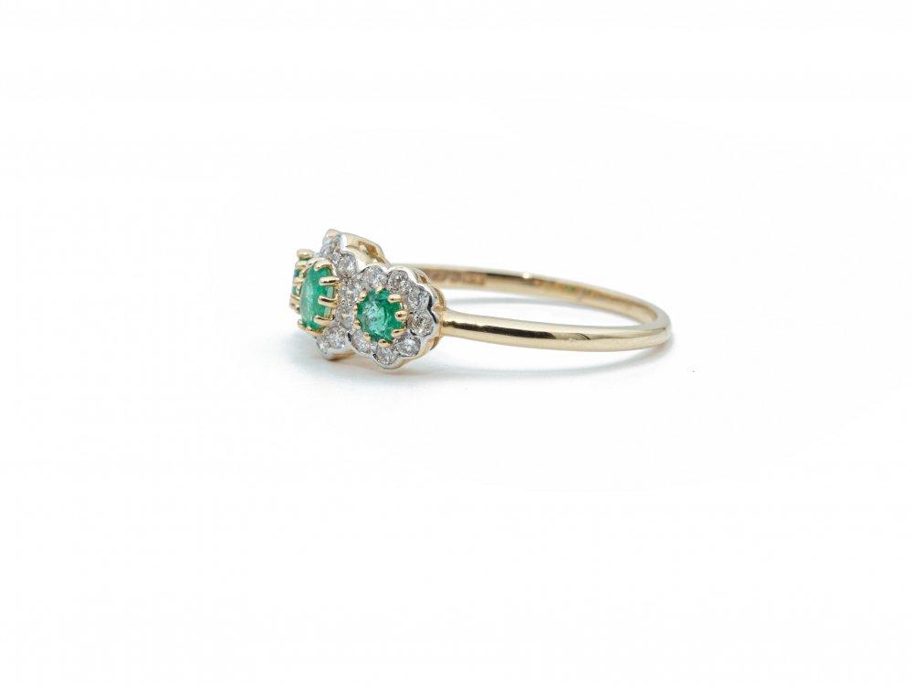 Antieke ringen - Gouden ring diamant smaragd