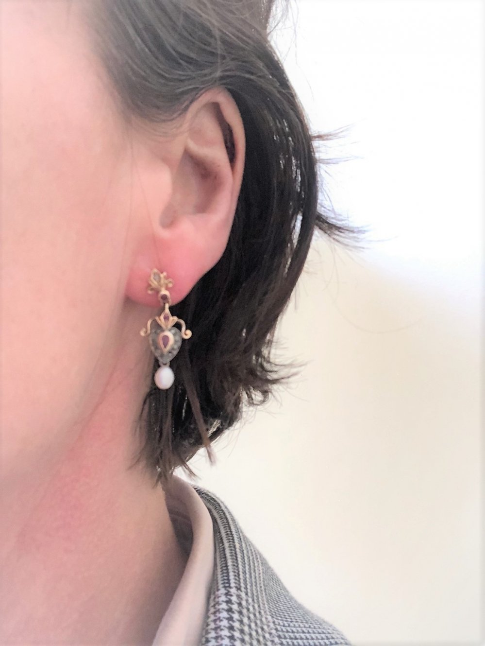 Oorbellen - Klassieke oorhangers goud robijn parel 