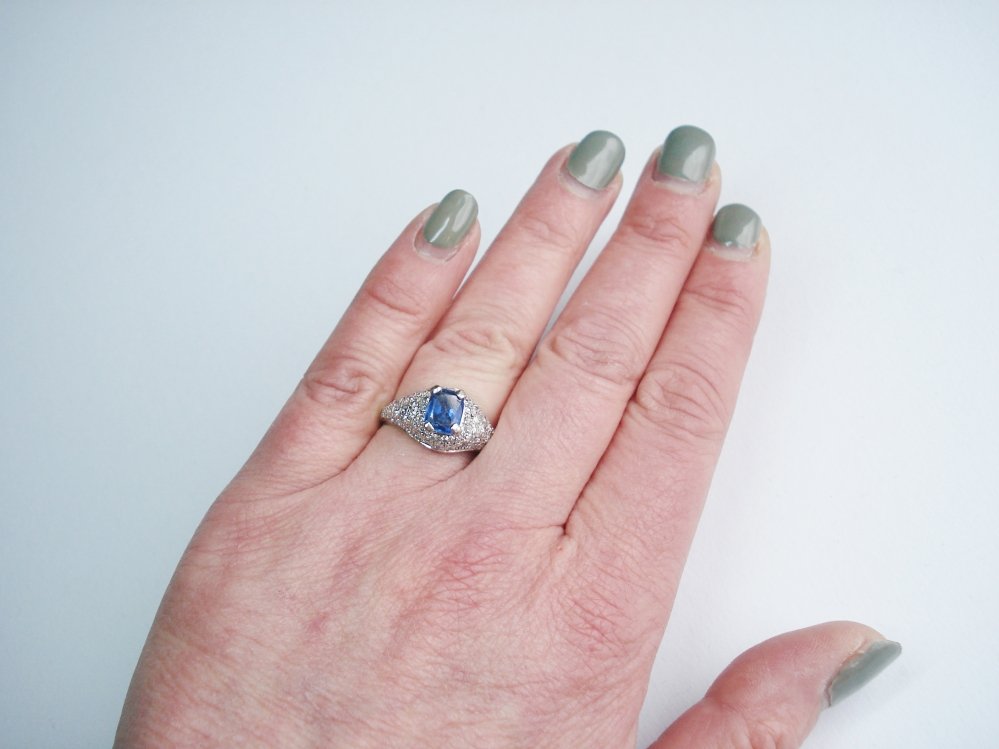 Antieke ringen - Ring saffier pave gezette diamant