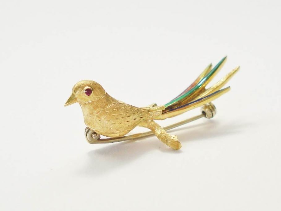 Anita juwelier antiquair Gouden vintage broche paradijsvogel