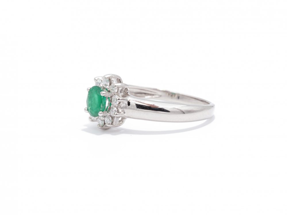 Antieke ringen - Witgouden ring smaragd diamant