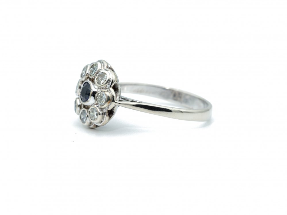 Antieke ringen - Witgouden rozetring saffier diamant